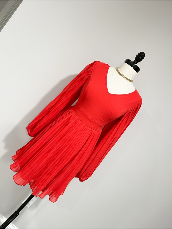 Jessica Simpson Dresses & Skirts - Jessica Simpson Vibrant Red Long-Sleeve Pleated Skater Dress